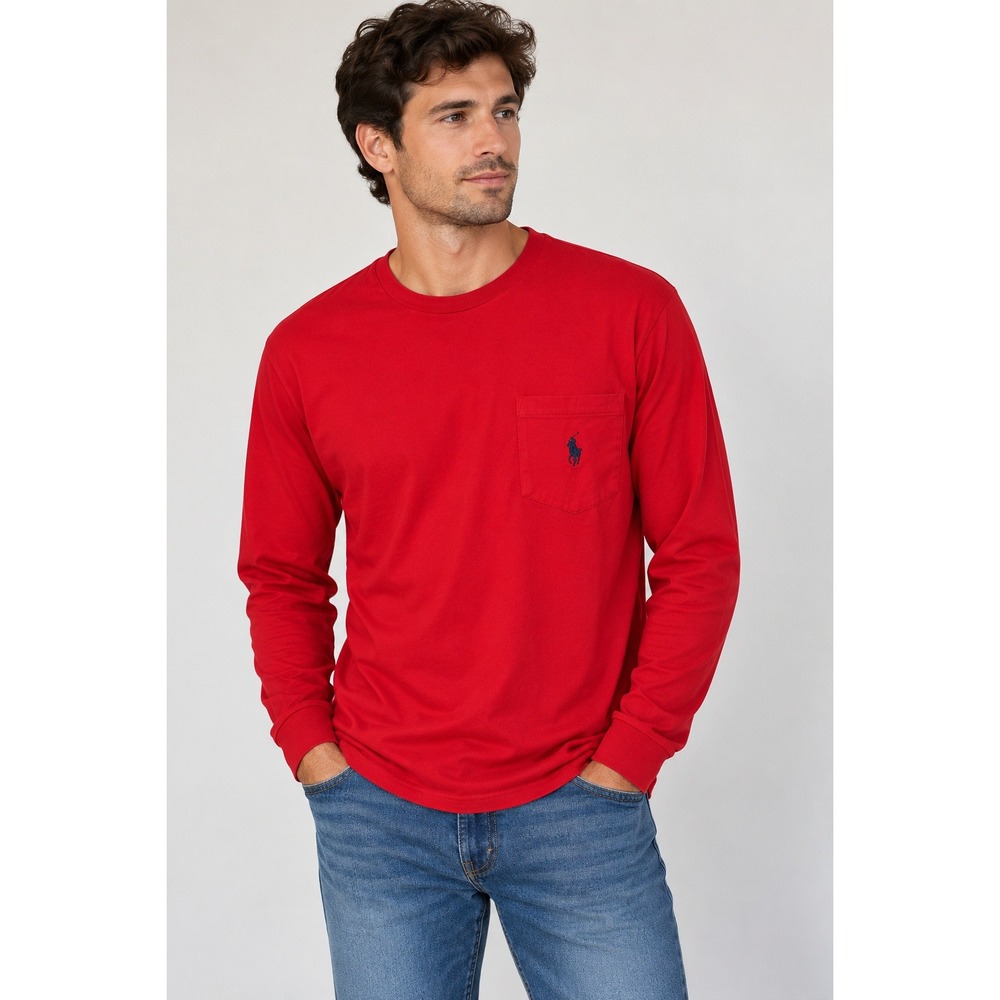 Vintage Ralph‎ Lauren Polo Sport Red Long Sleeve Pocket T-Shirt Mens Small